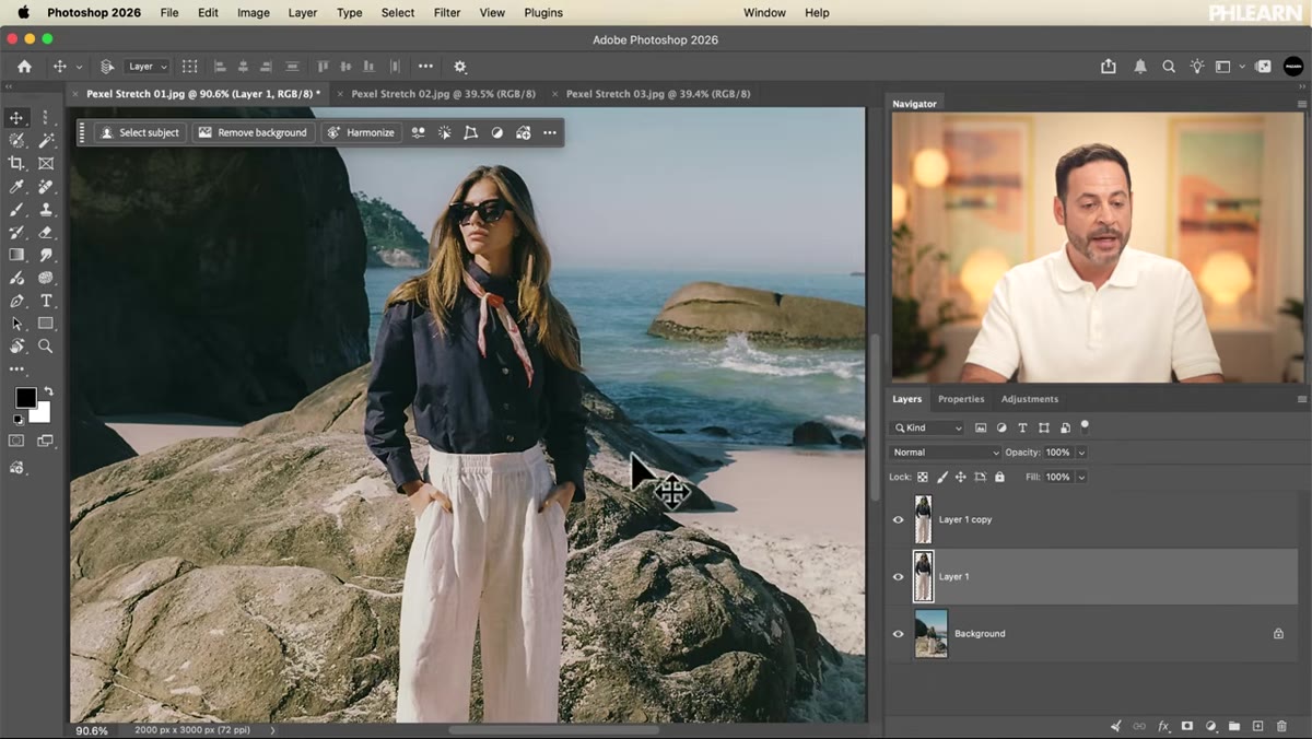 Middle layer selected, single-column marquee tool active in toolbar