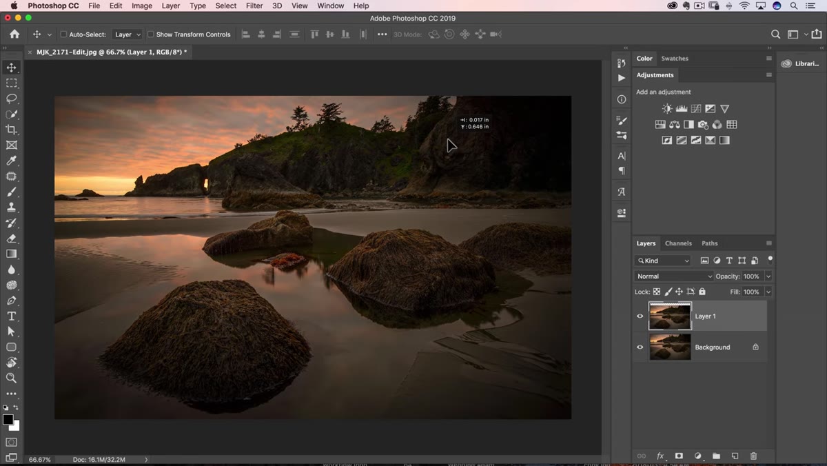 Two duplicate layers visible in the Layers panel before Shift-move demonstration