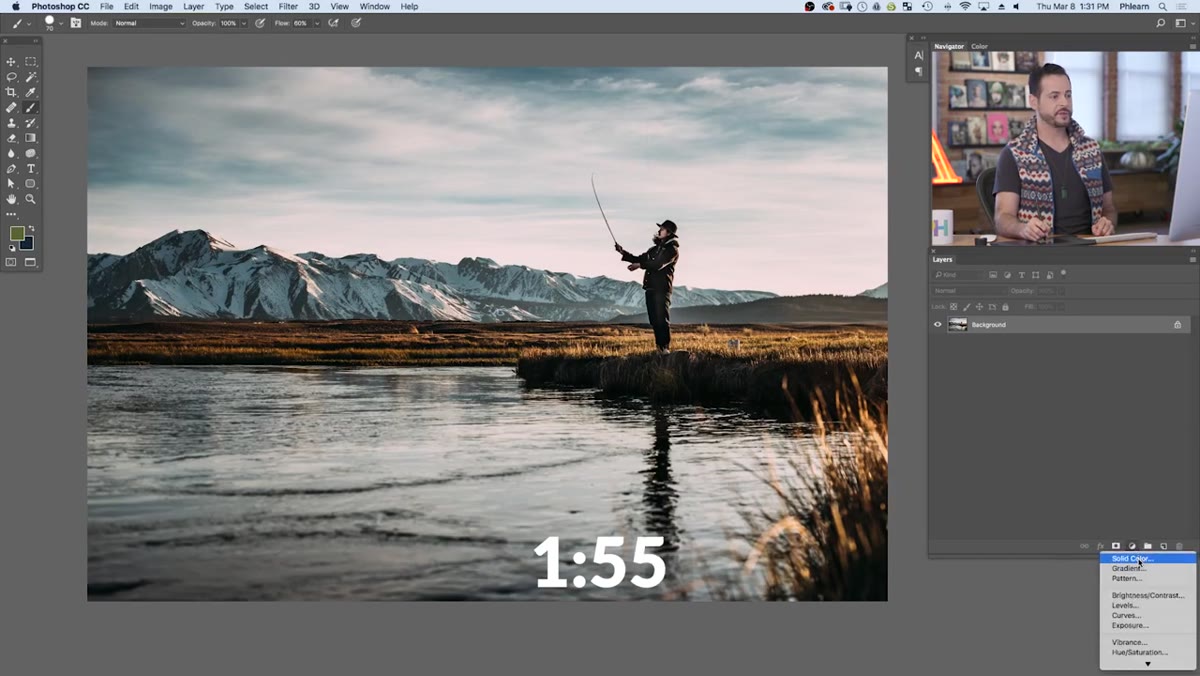 Solid Color option being selected from adjustment layers menu