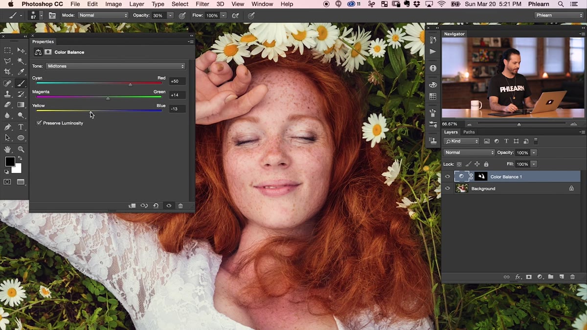 Comparing before and after with Color Balance layer toggled