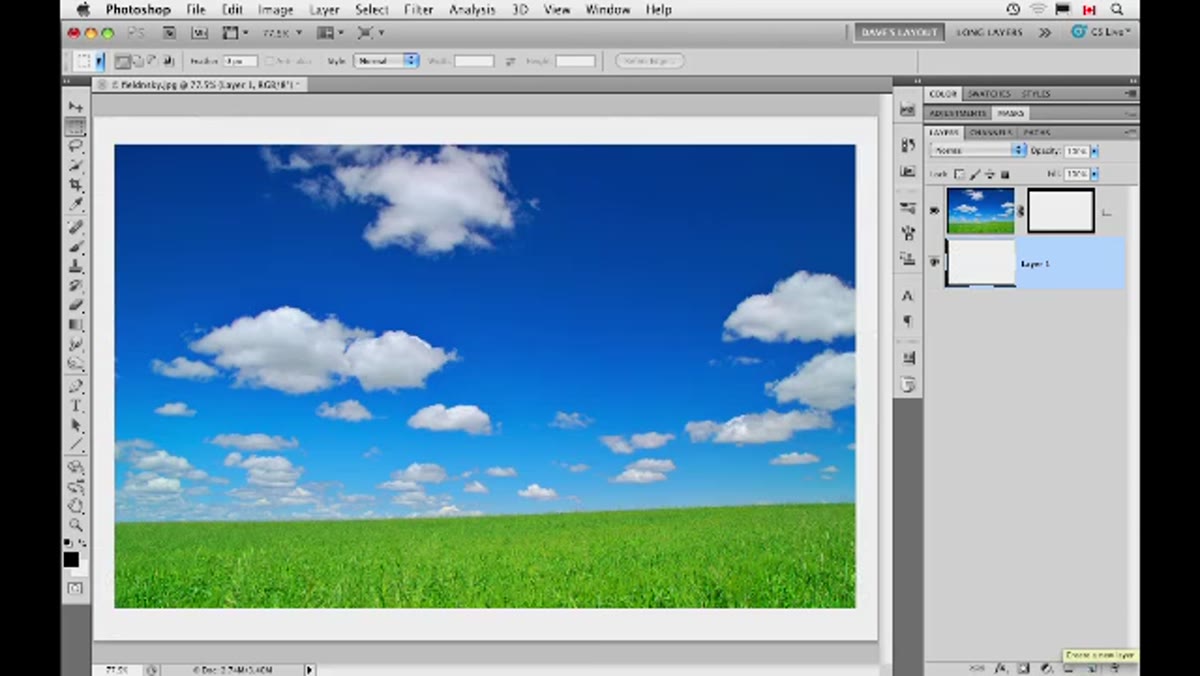 Rectangular Marquee tool active with feathered selection near image edge