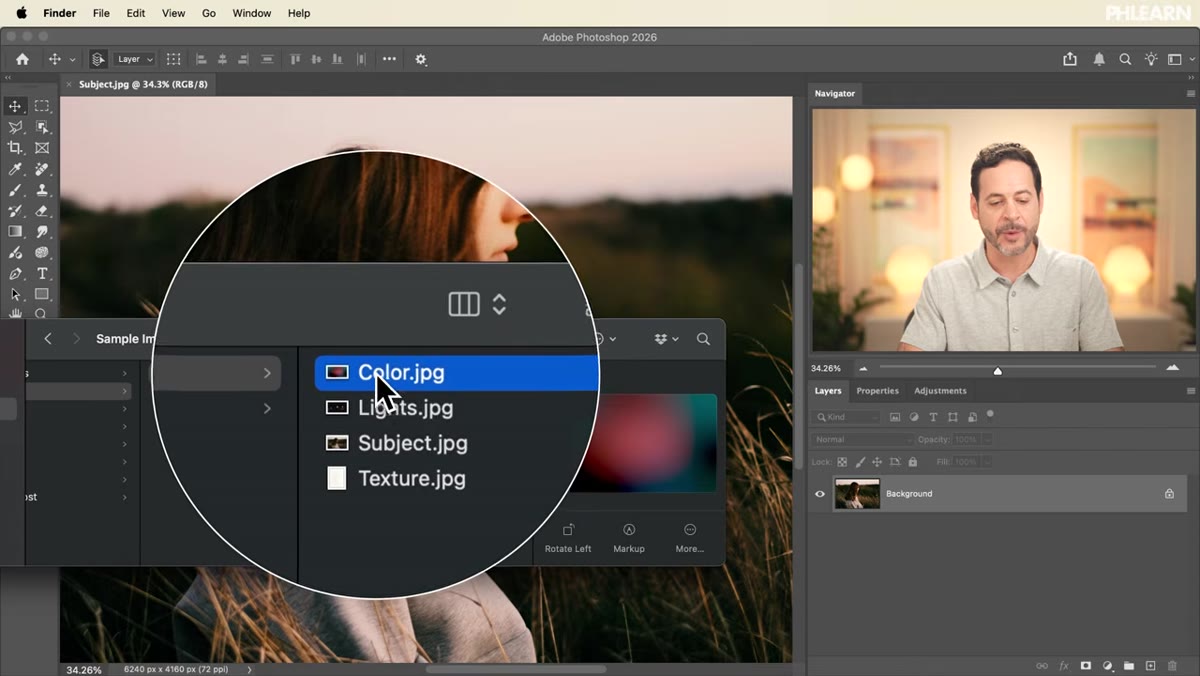 Color texture JPEG being dragged into Photoshop canvas