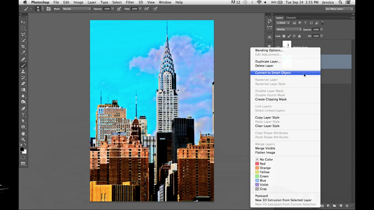 Right-click context menu showing Convert to Smart Object option