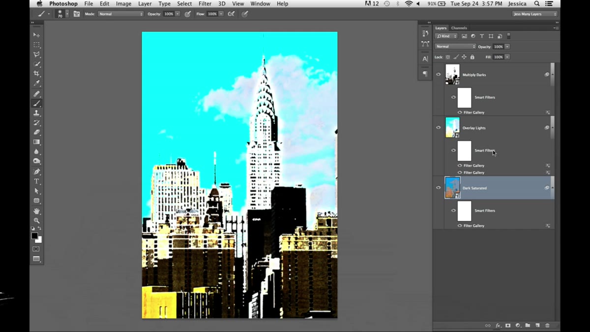 Filter Gallery reopened to adjust settings on individual layer