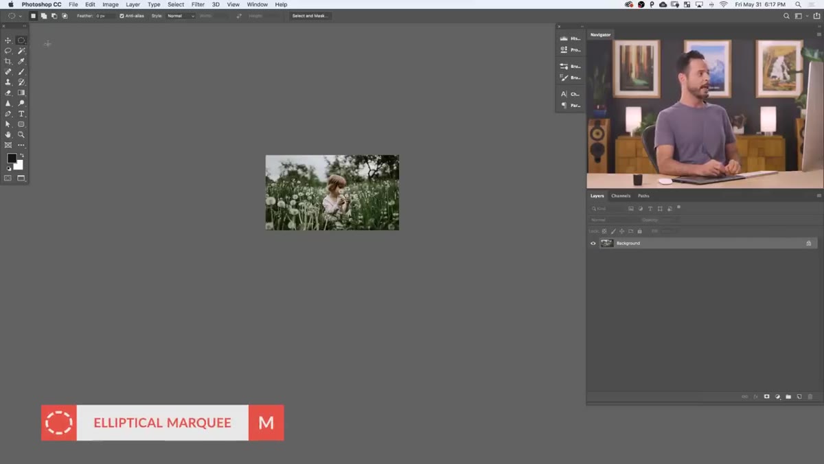 Elliptical Marquee Tool selected in the toolbar