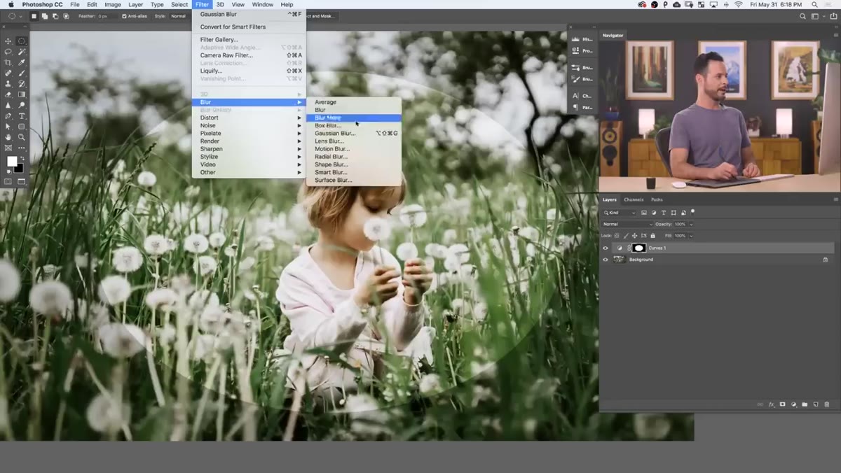 Filter Blur Gaussian Blur menu path shown